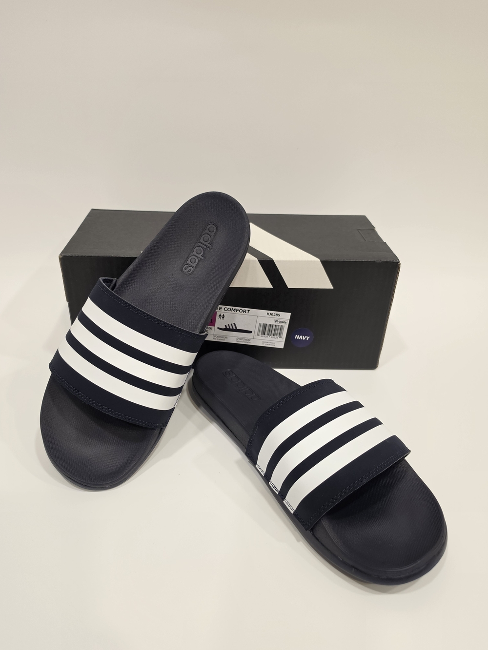 Adidas Adilette Comfort Navy and White Slide Sandals US Mens 6/Womens 7